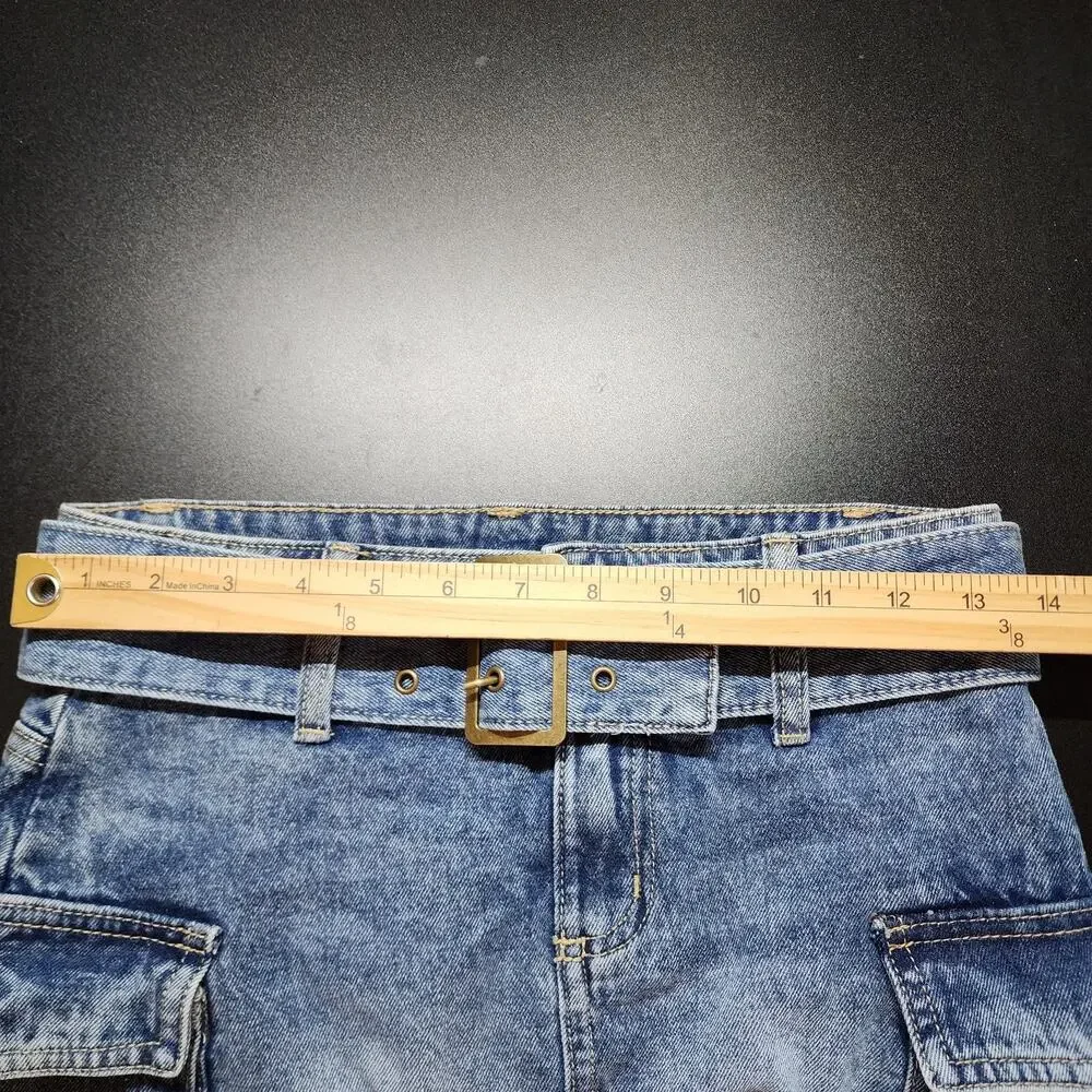 Justice Girls Denim Belted Cargo Skirt Size 12 26